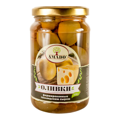 Оливки Amado фаршированные Голландским сыром 350 г с/б
